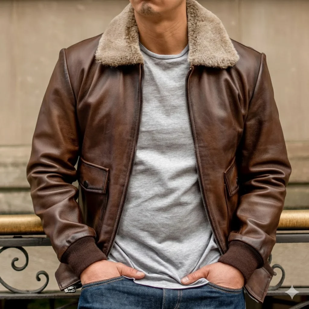 Aviator jacket brown leather