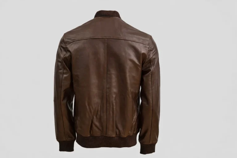 Brown leather bomber jacket