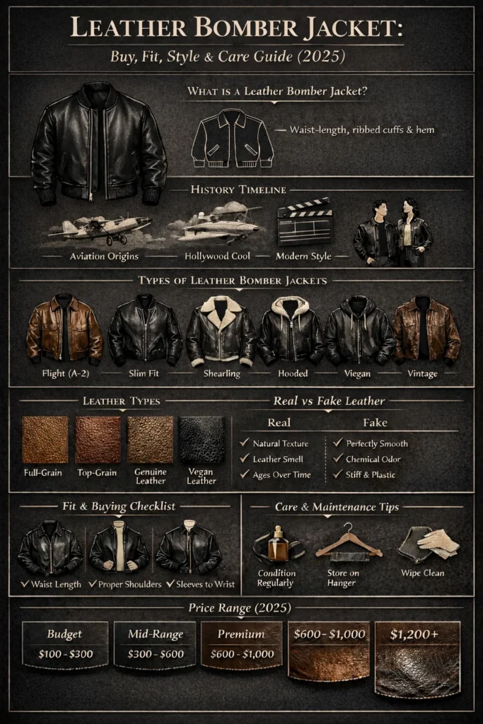 Leather bomber jacket