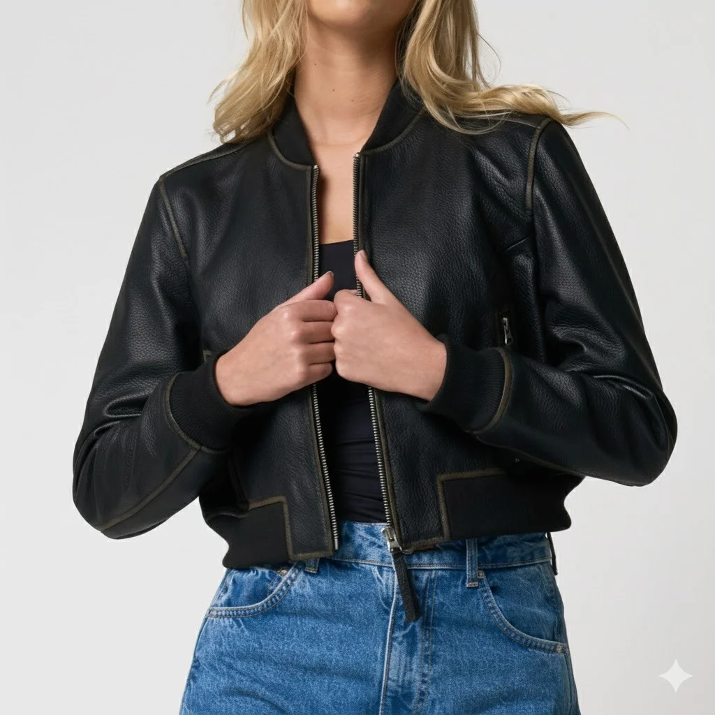Leather bomber jacket women
