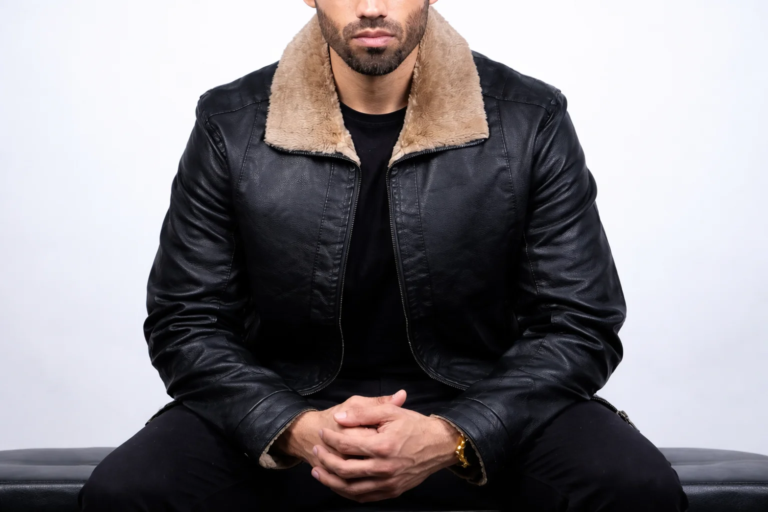 Leather jacket with fur