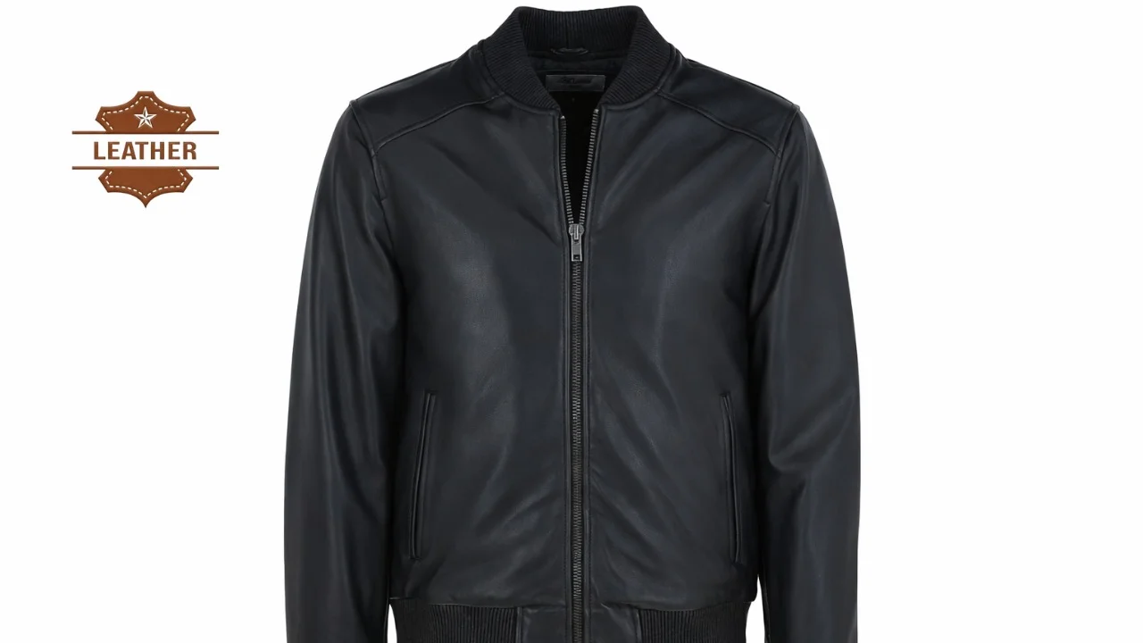 Black leather bomber jacket