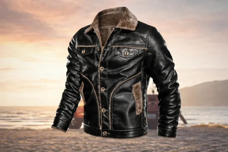 Faux leather biker jacket for men