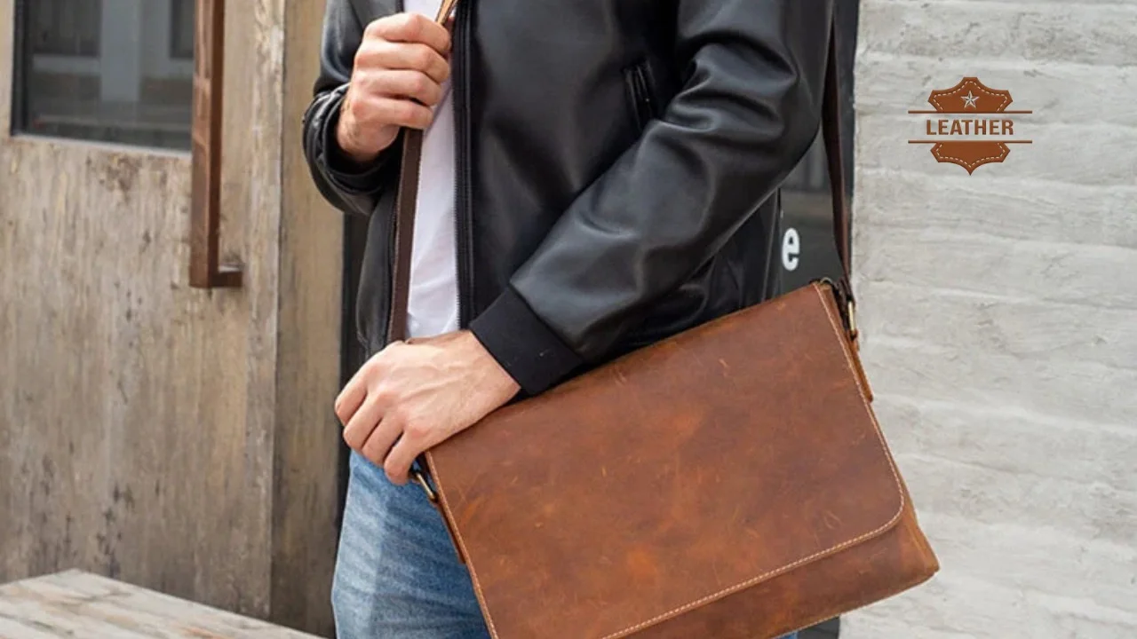 Leather messenger bag for men
