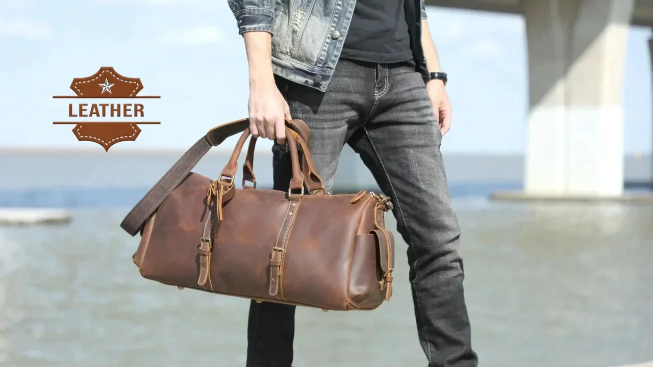 Leather duffle bag mens