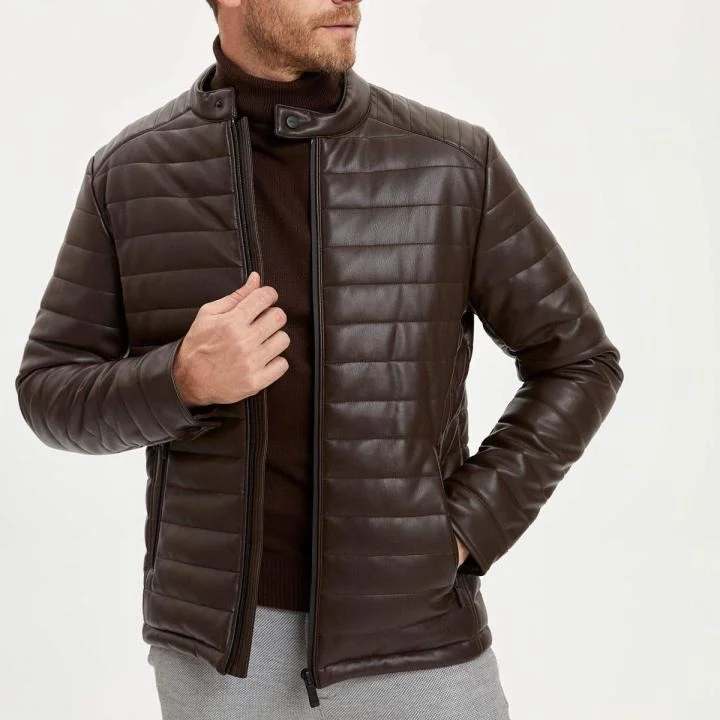 Leather puffer jacket