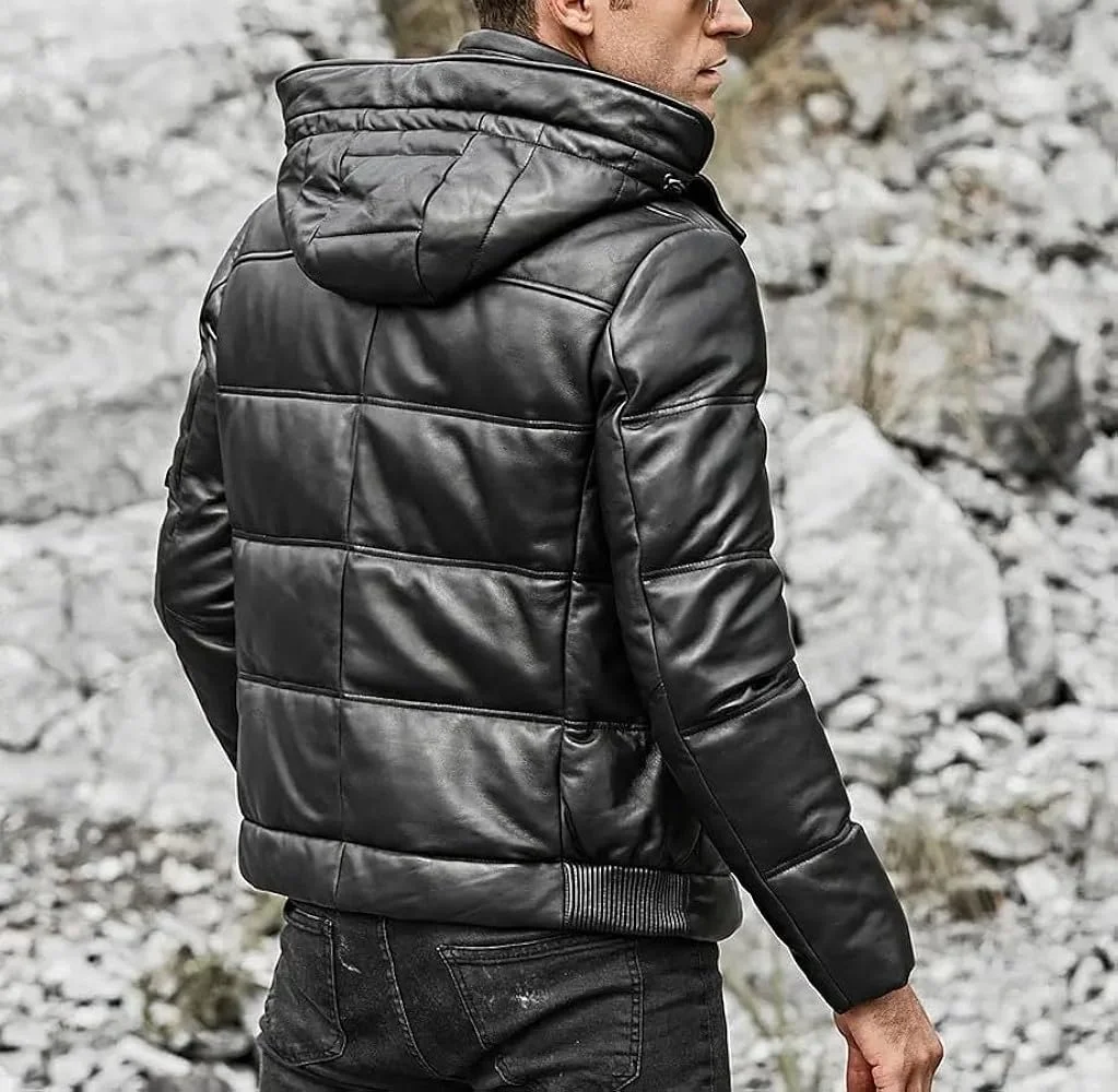 Leather puffer jacket