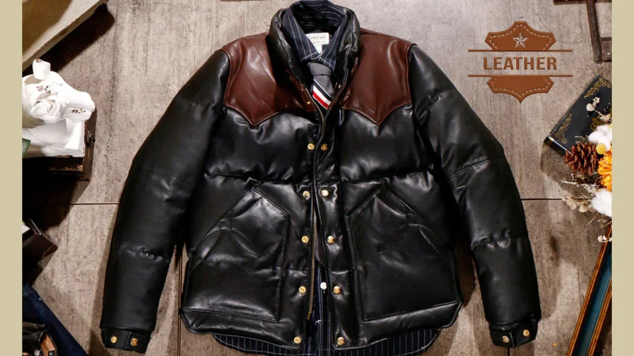 Leather puffer jacket