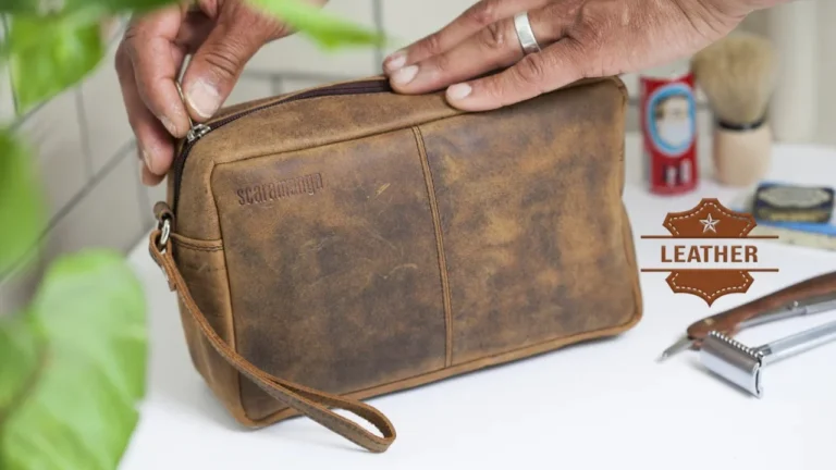 Leather wash bag mens