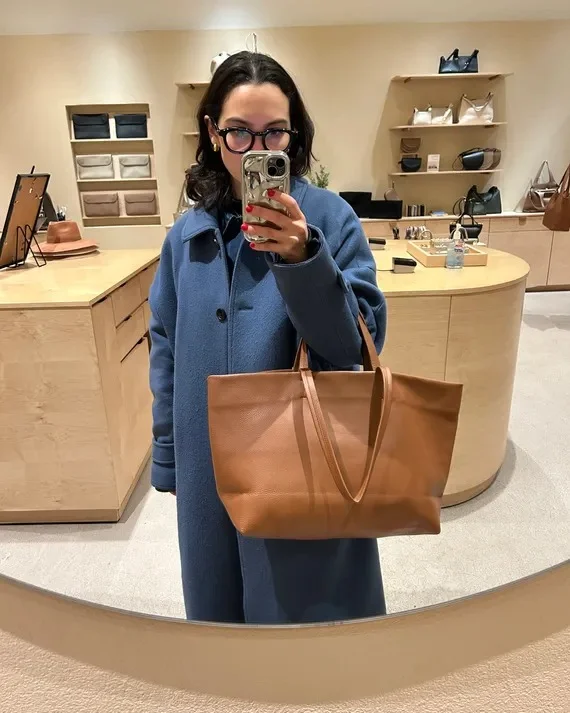 Leather work tote bag