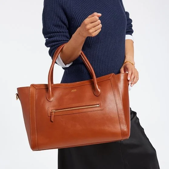 Leather work tote bag