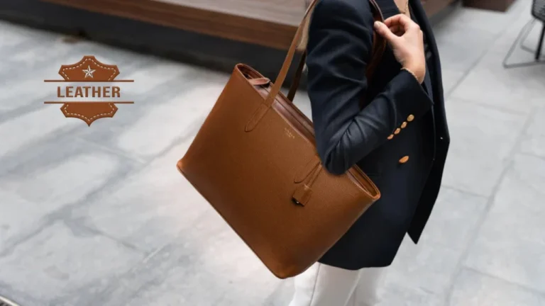 Leather work tote bag