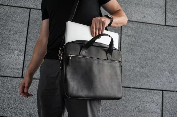 Male leather laptop bag