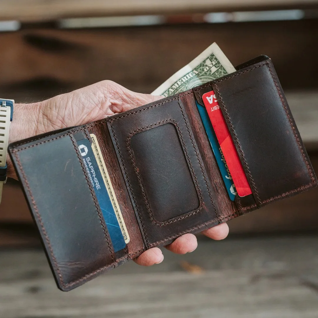 Tri fold mens leather wallets