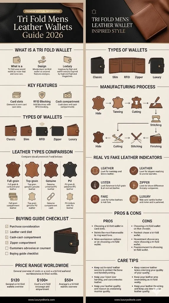 Tri fold mens leather wallets