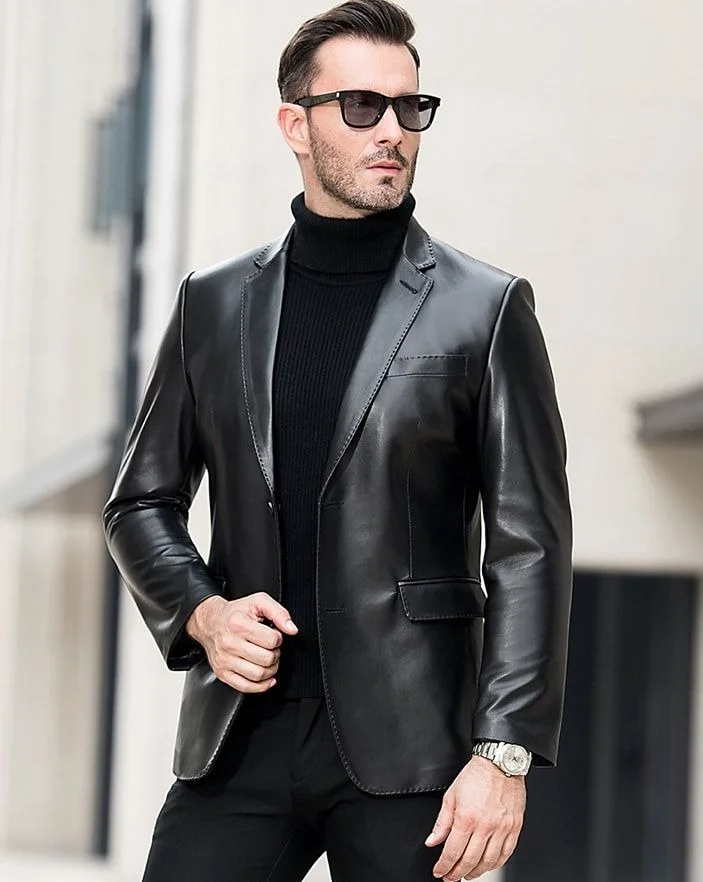 Black mens leather blazer