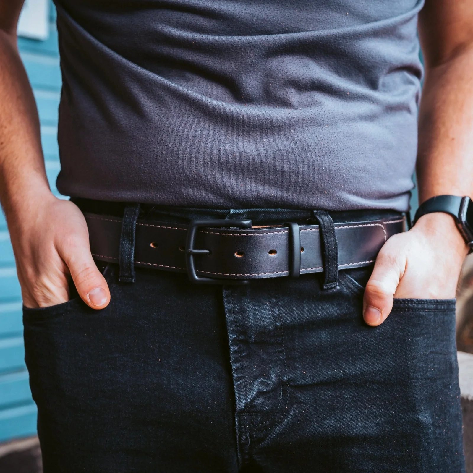 Black men belt leather