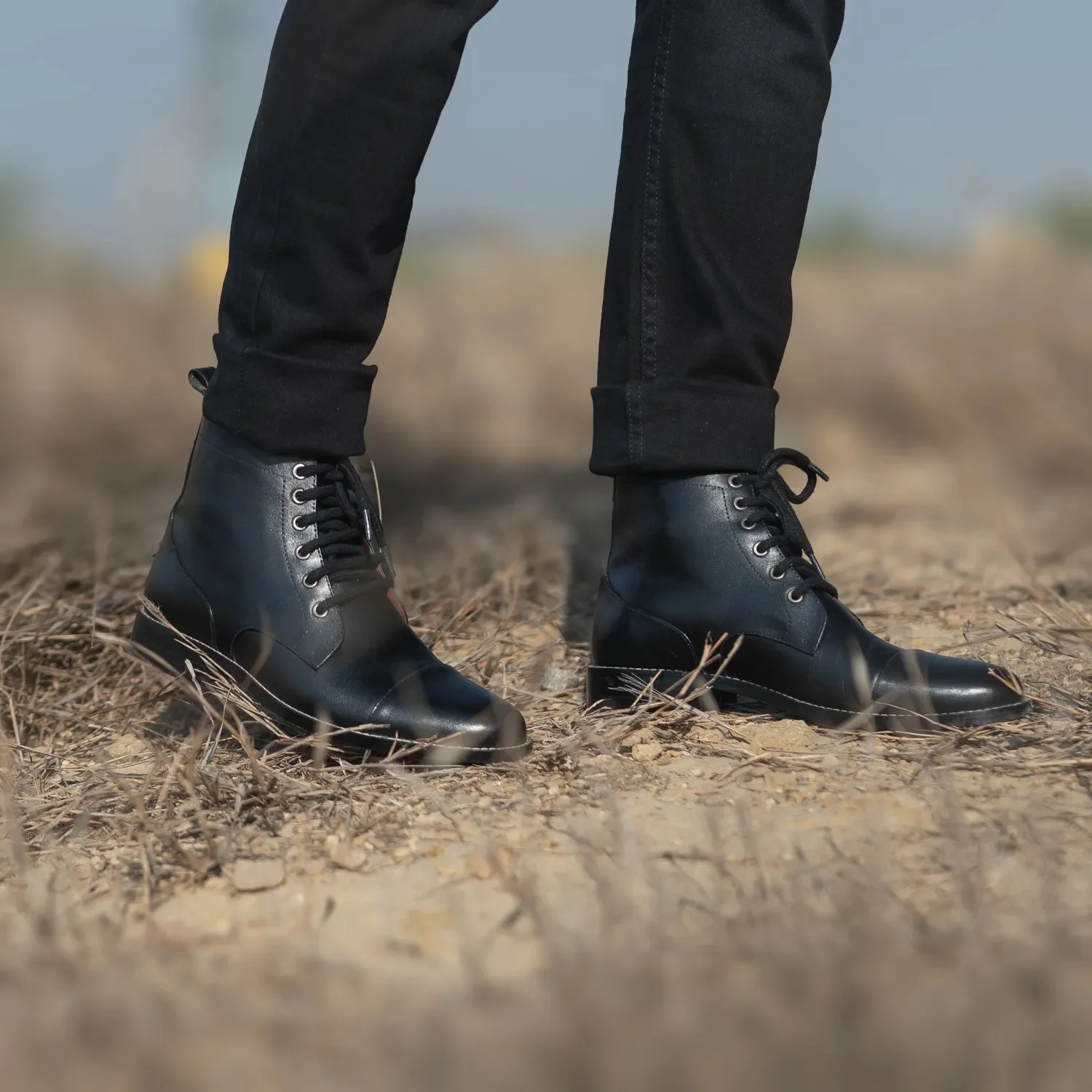 Boots black leather men