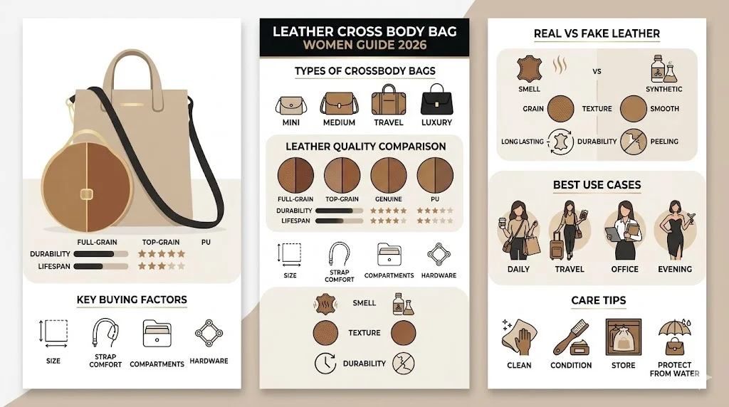 Leather cross body bag women