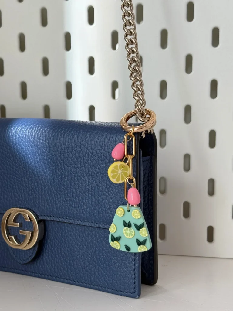 Leather lime slice bag charm
