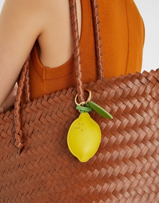 Leather lime slice bag charm