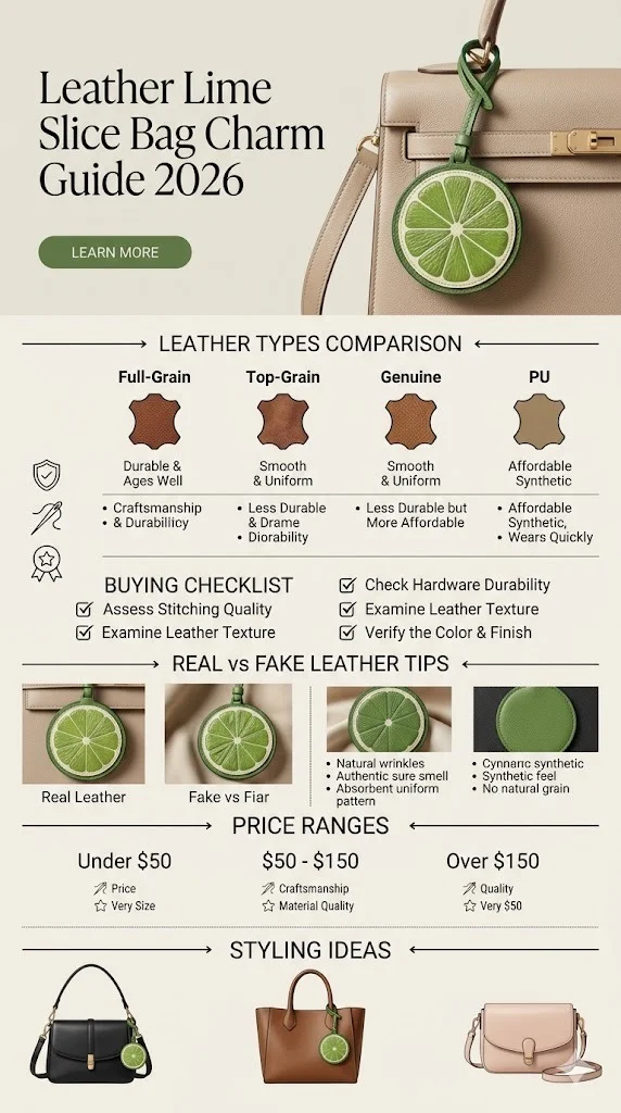 Leather lime slice bag charm