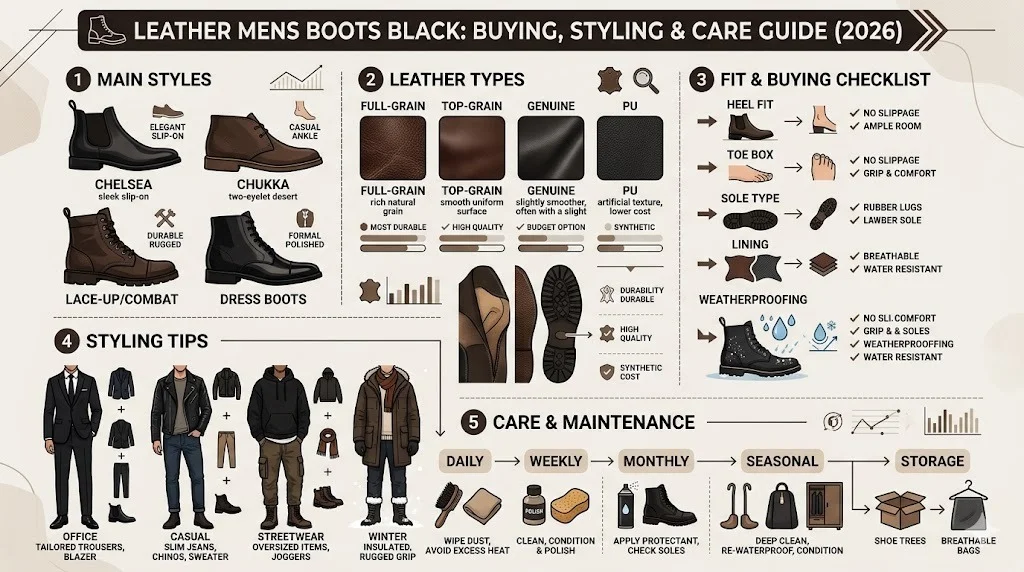 Leather mens boots black