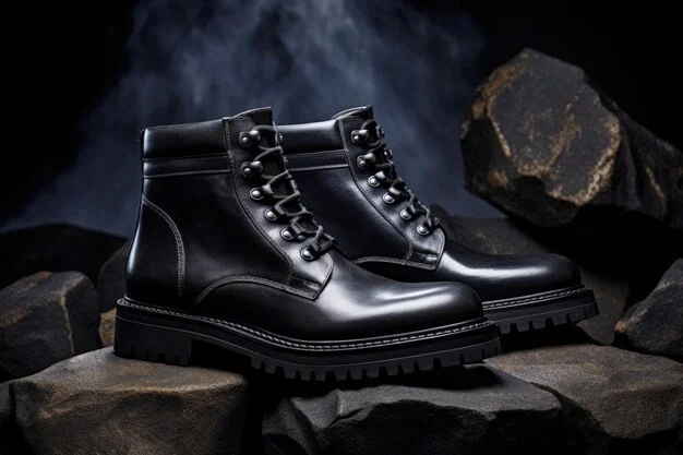 Leather mens boots black