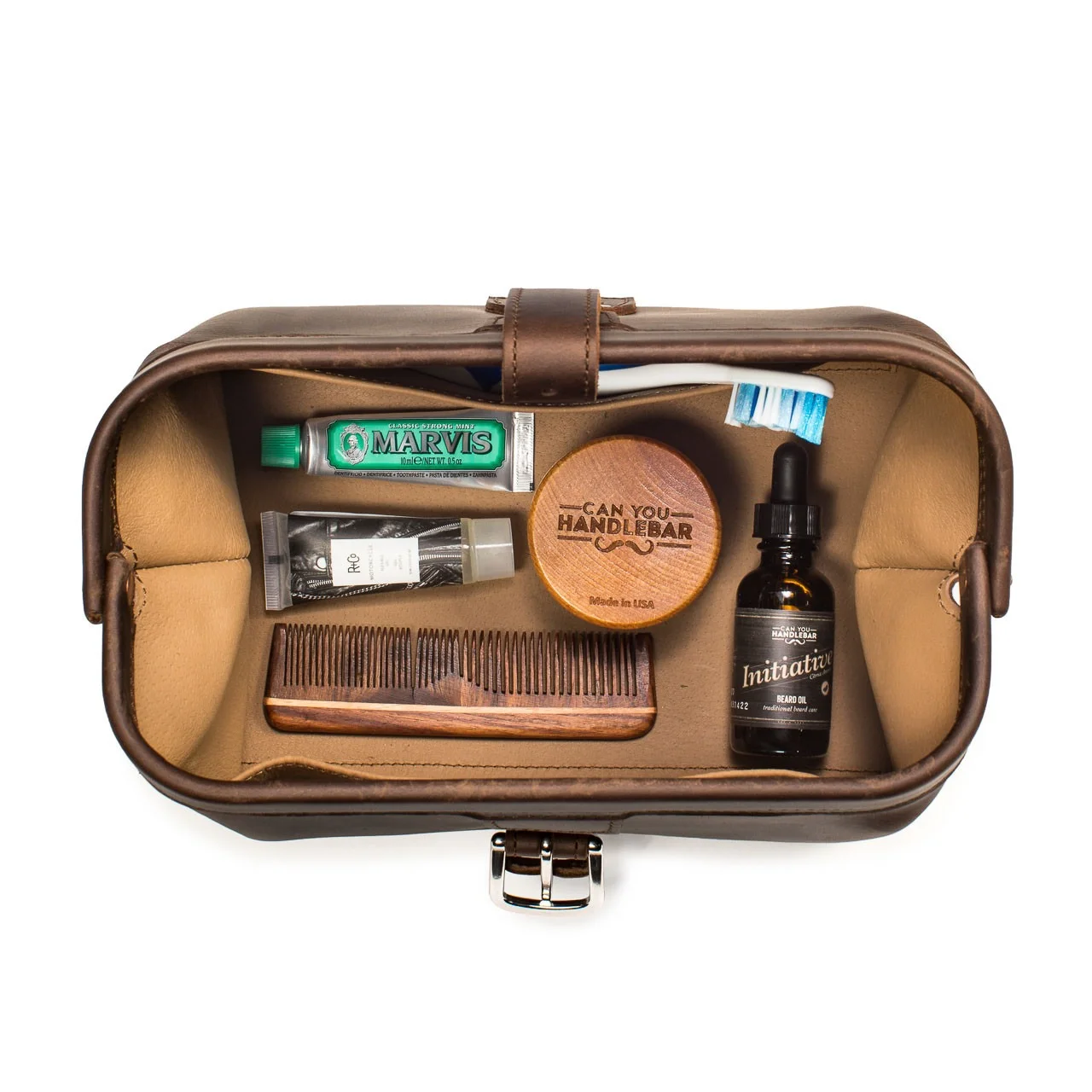 Leather mens toiletry kit