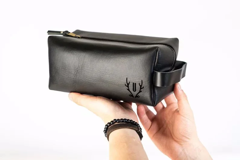 Leather mens toiletry kit