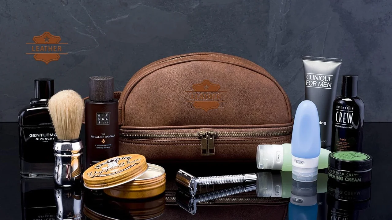 Leather mens toiletry kit