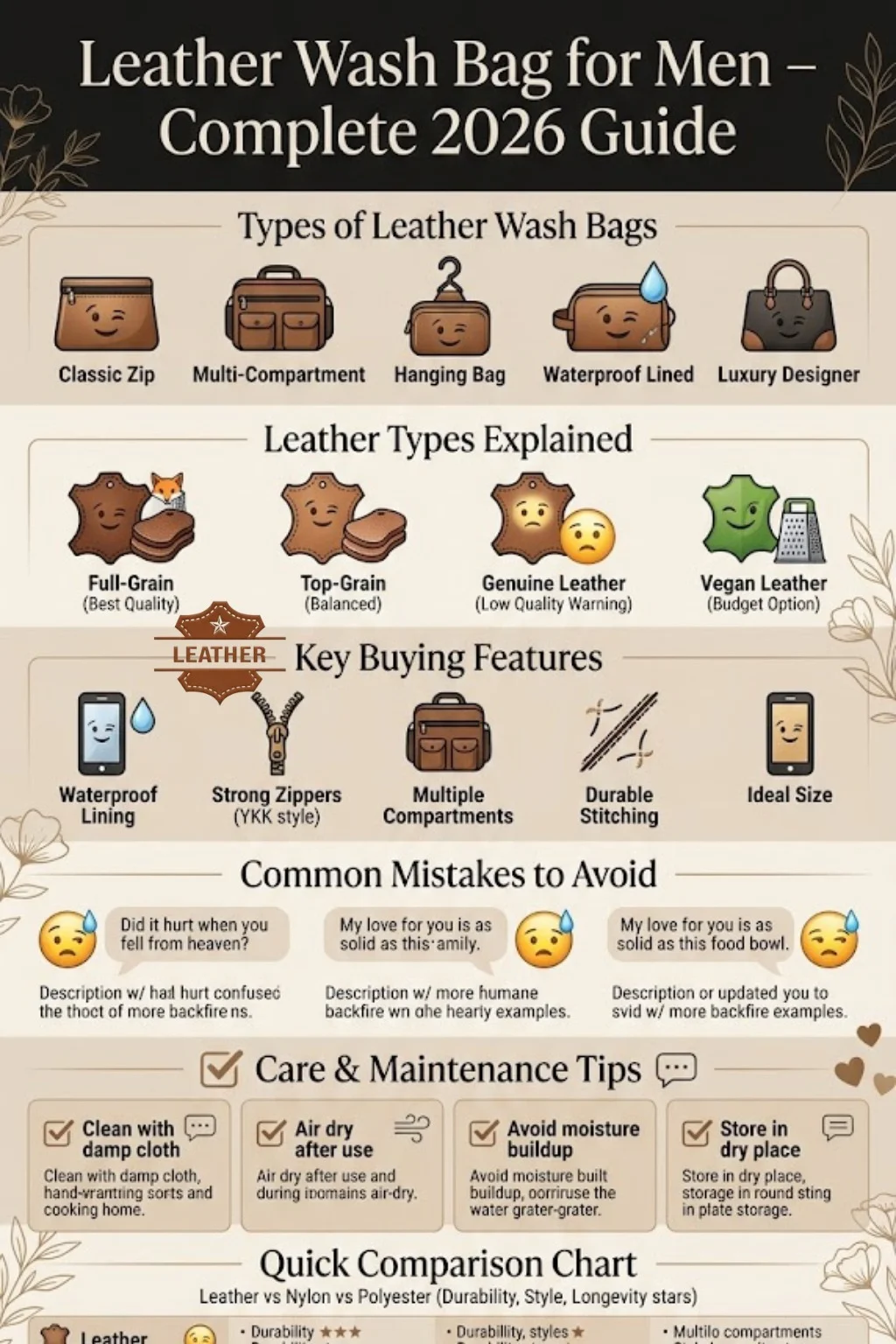 Leather wash bag mens