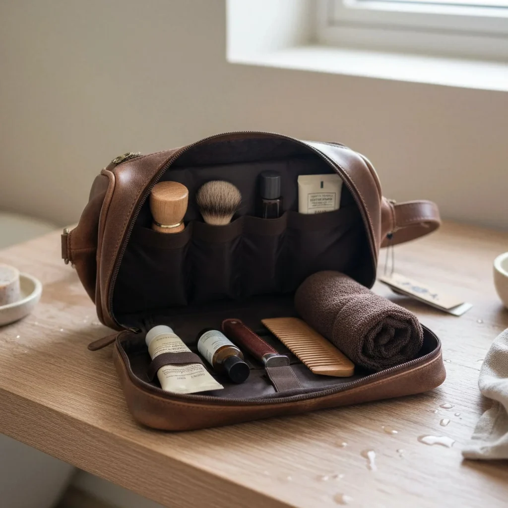 Mens bathroom bag leather