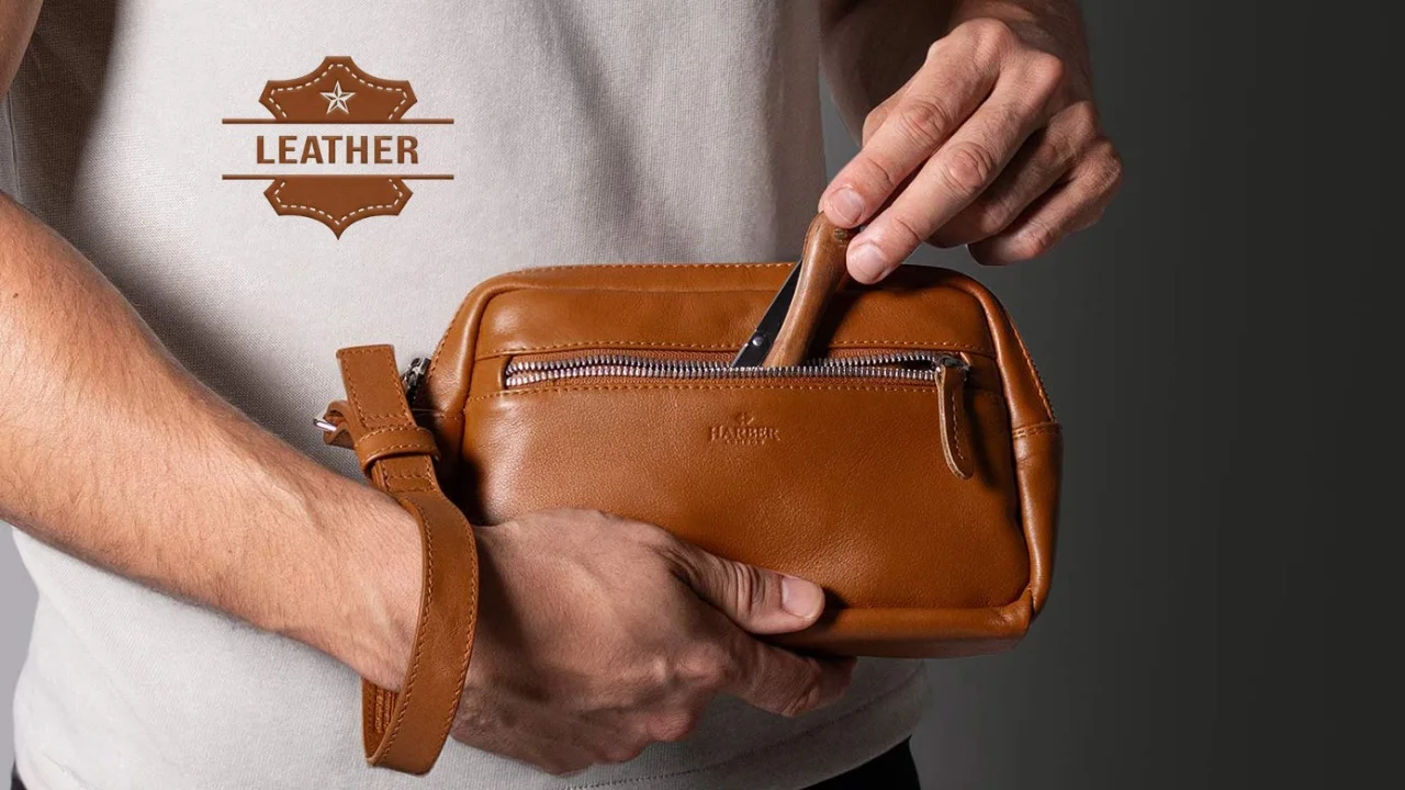 Mens bathroom bag leather