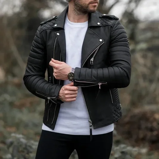 Mens black leather jacket