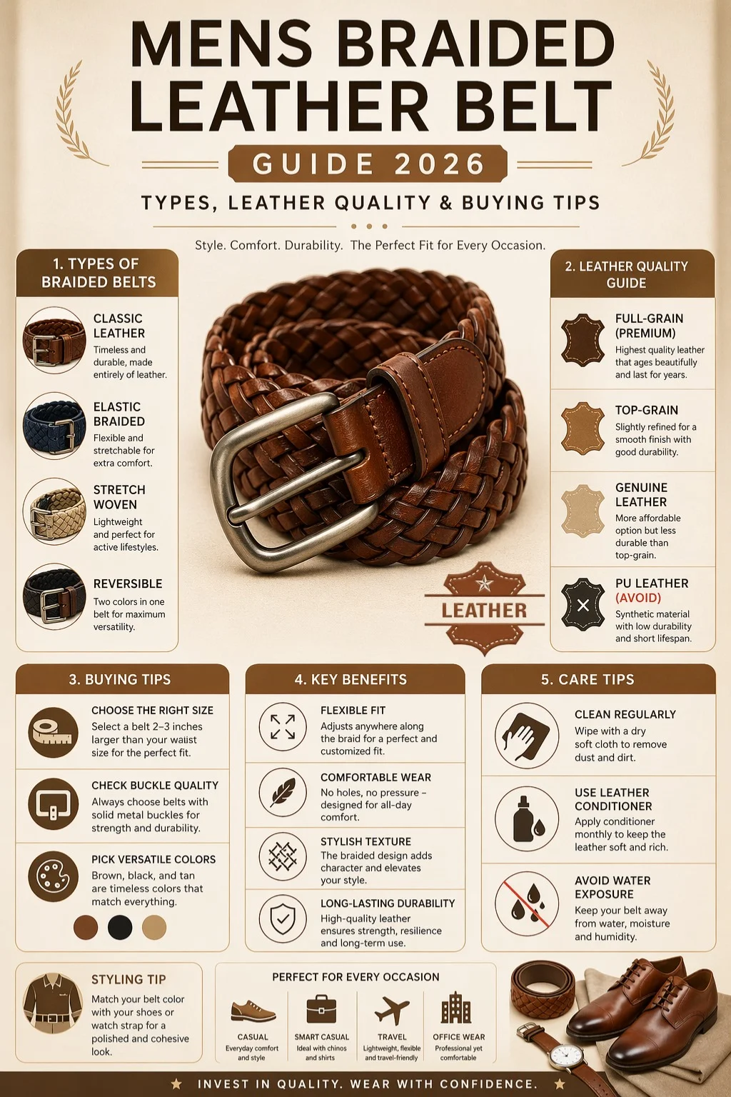 Mens braided leather belt