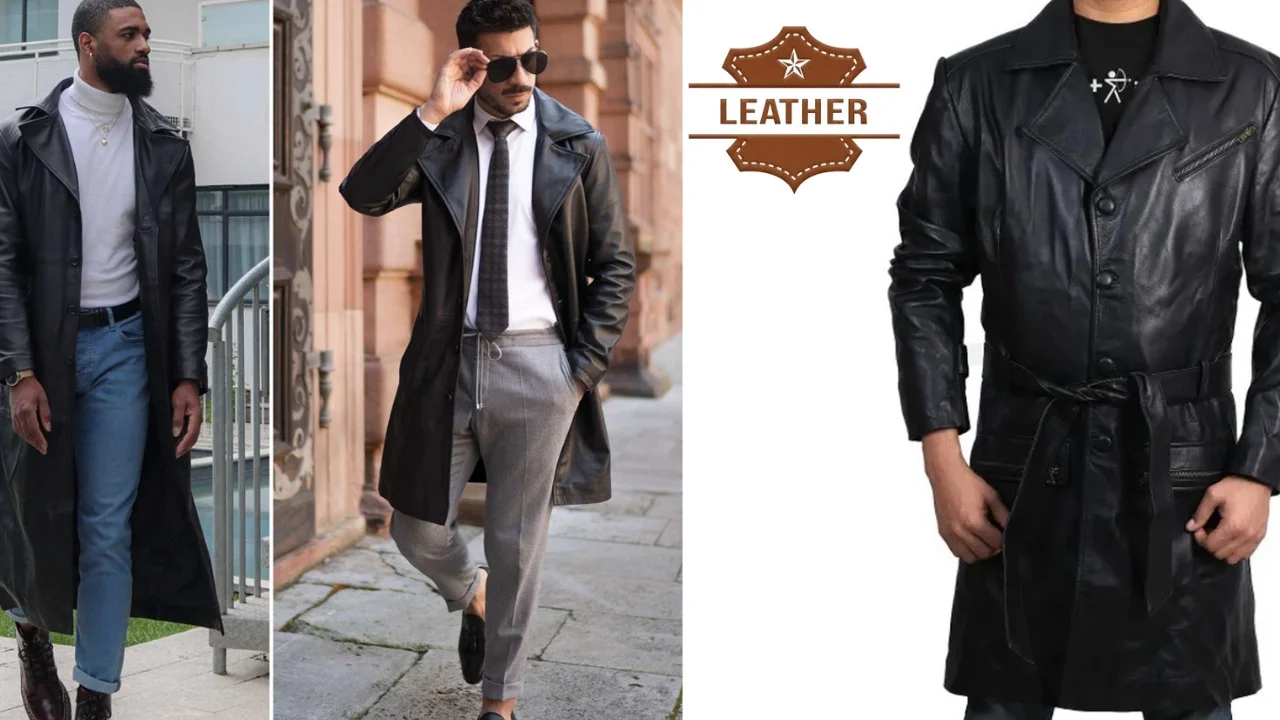Mens leather dress coat