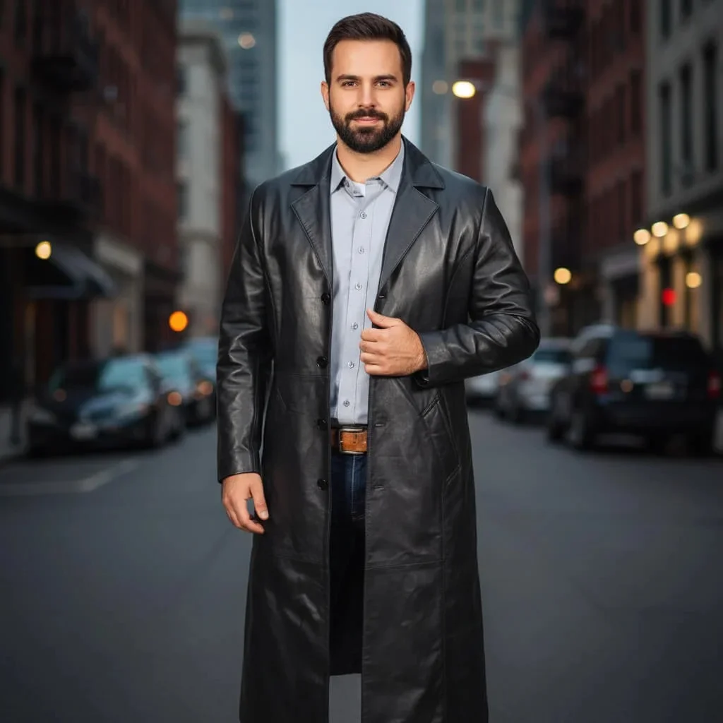 Mens leather trench jacket