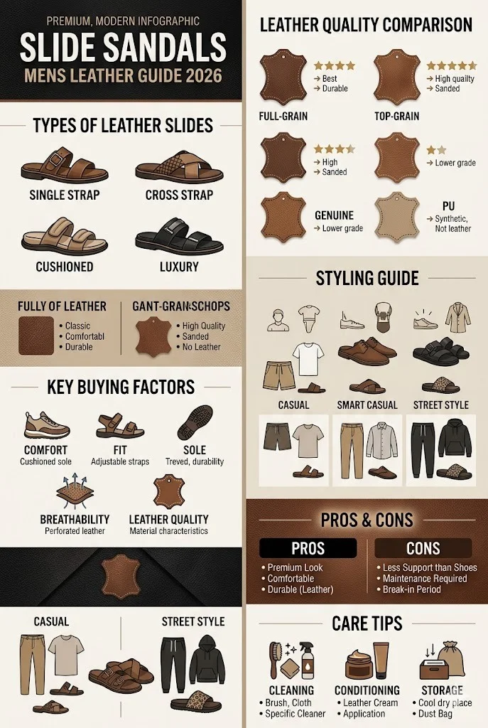 Slide sandals mens leather