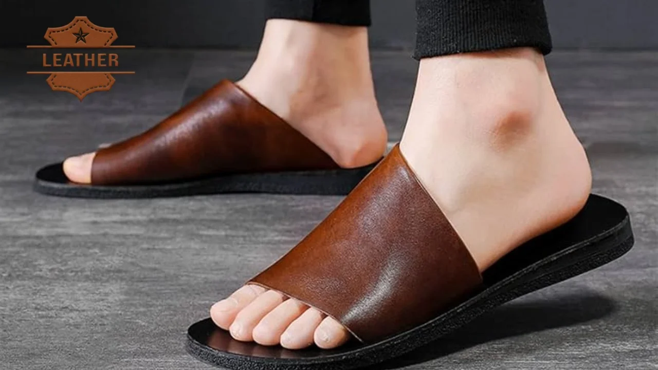 Slide sandals mens leather