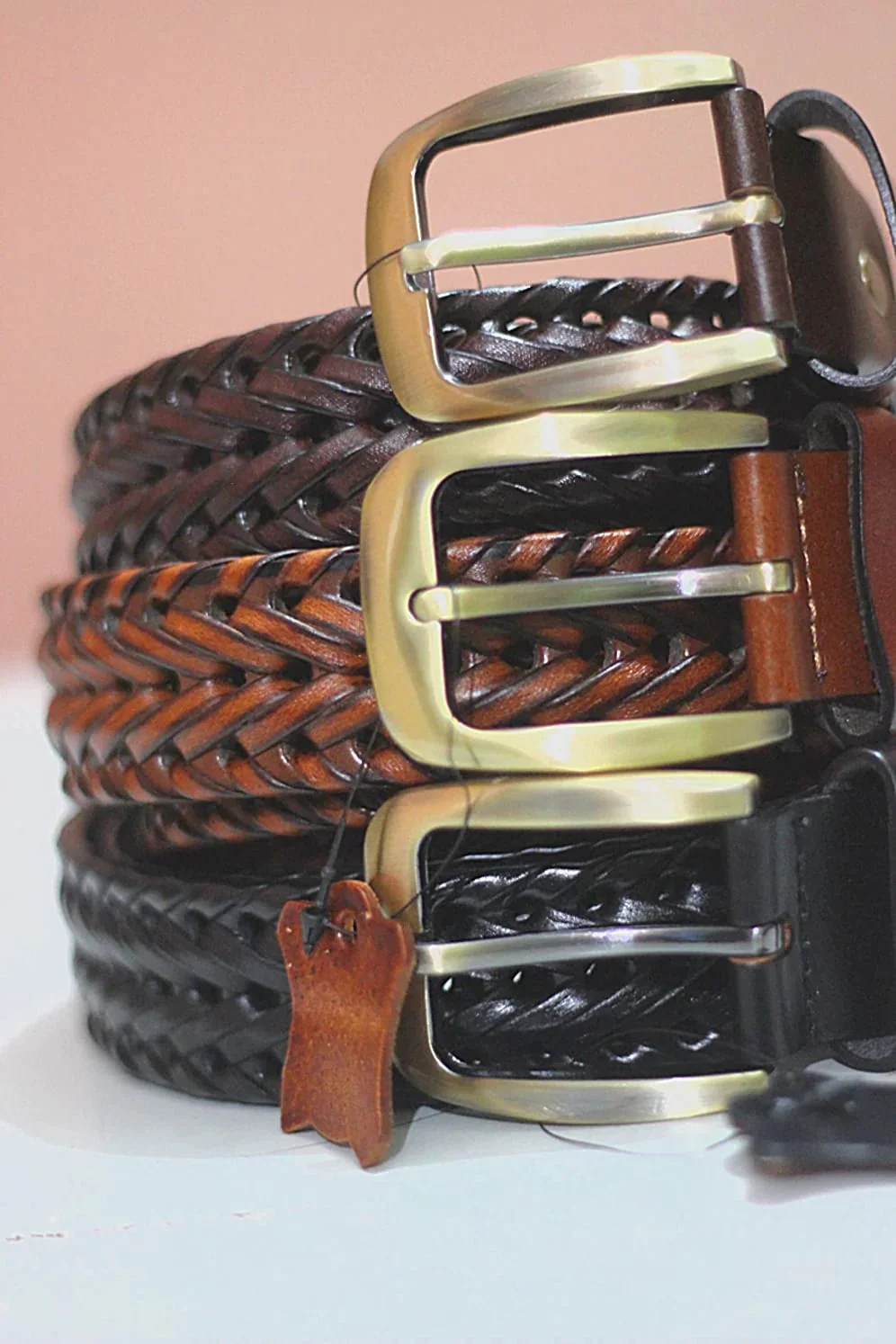Mens braided leather belt