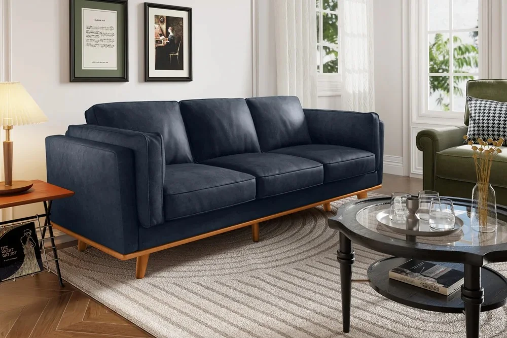 Blue Leather Sofa