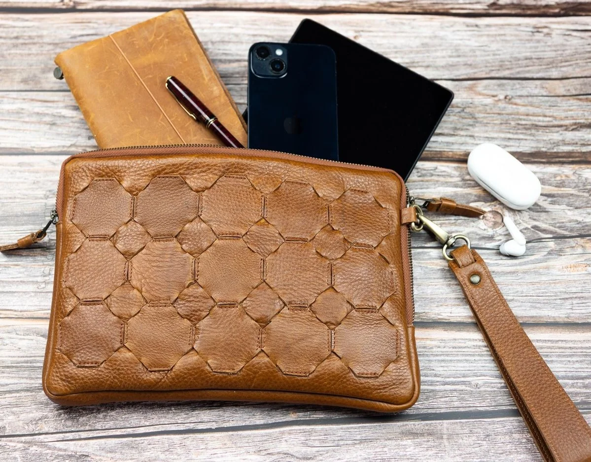 Leather clutch bag