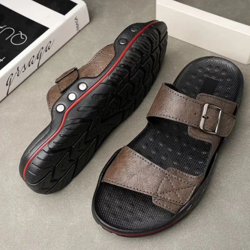 Leather flip flops men