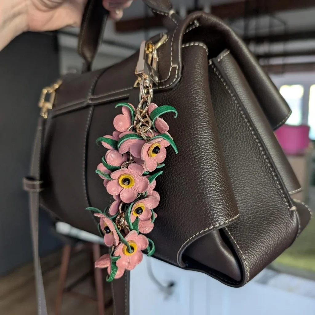 Leather forget me not bag charm