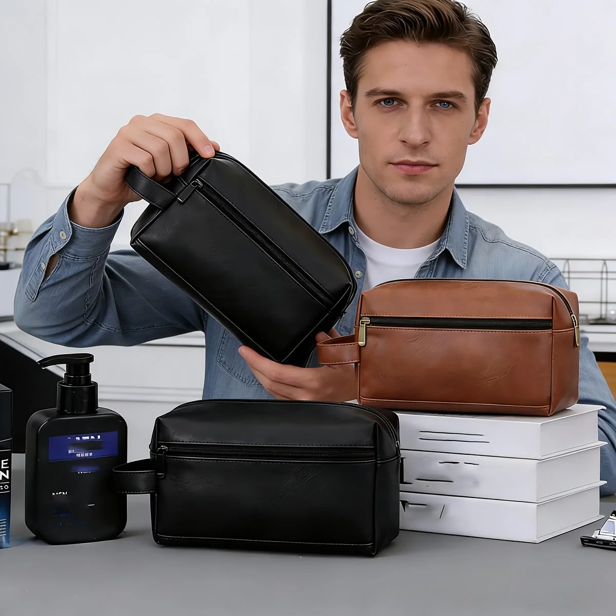 Leather men's cosmetic bag