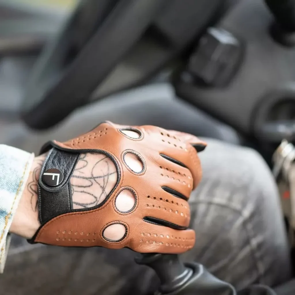 Leather racing gloves men