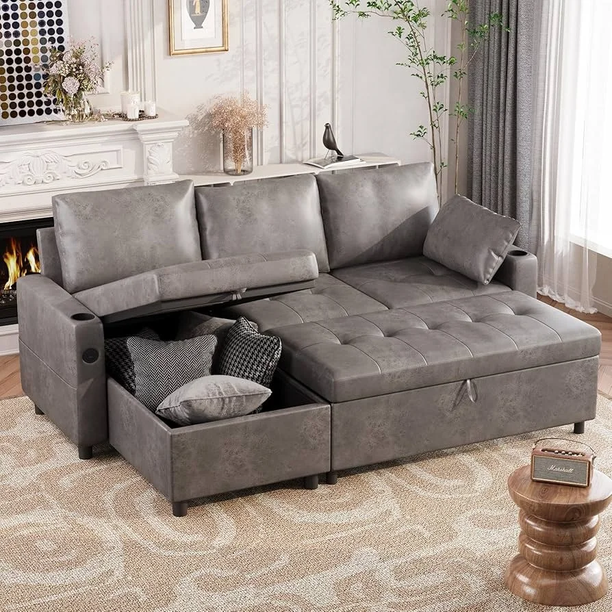 Leather sleeper sofa