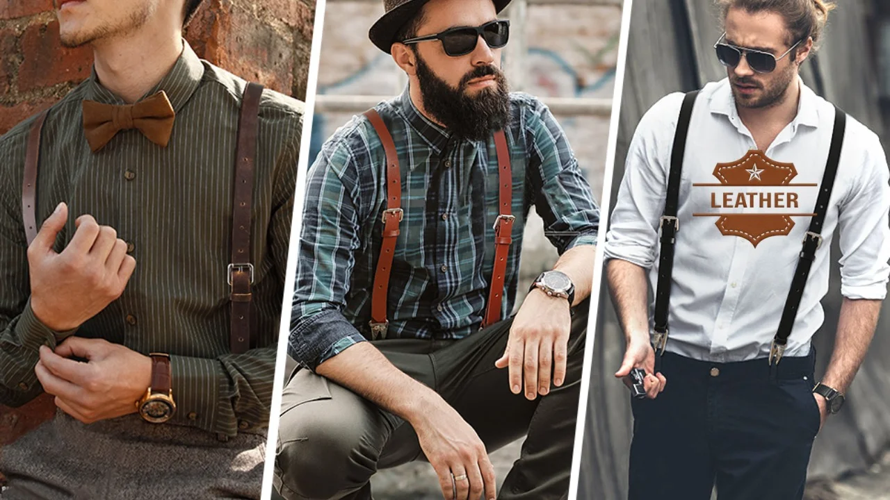 Leather suspenders for men