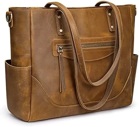 Leather tote bag with zipper